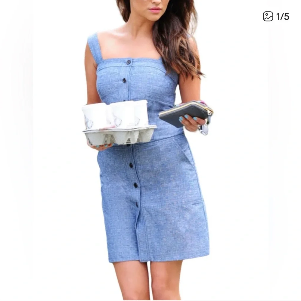 Women’s Derek Lam Chambray Denim Mini Button Down Dress Classic SZ 14 - Picture 2 of 8